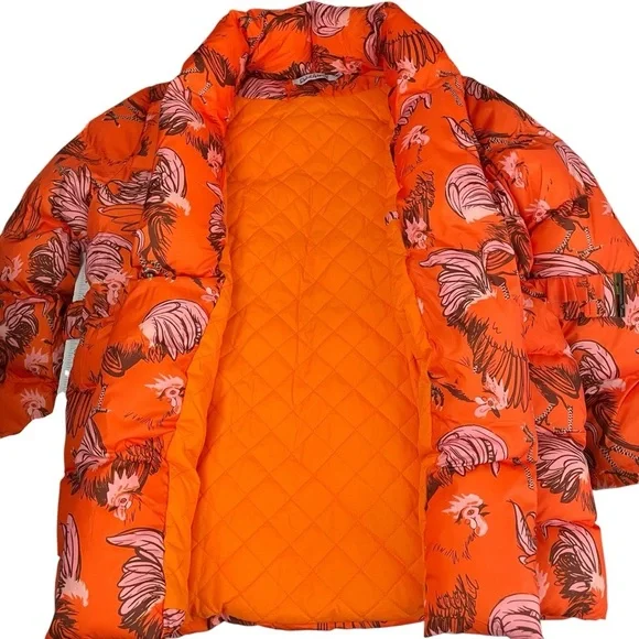 Rachel Antonoff Midi-Length Toni Puffer Jacket Orange Roaster Print - Picture 14 of 16